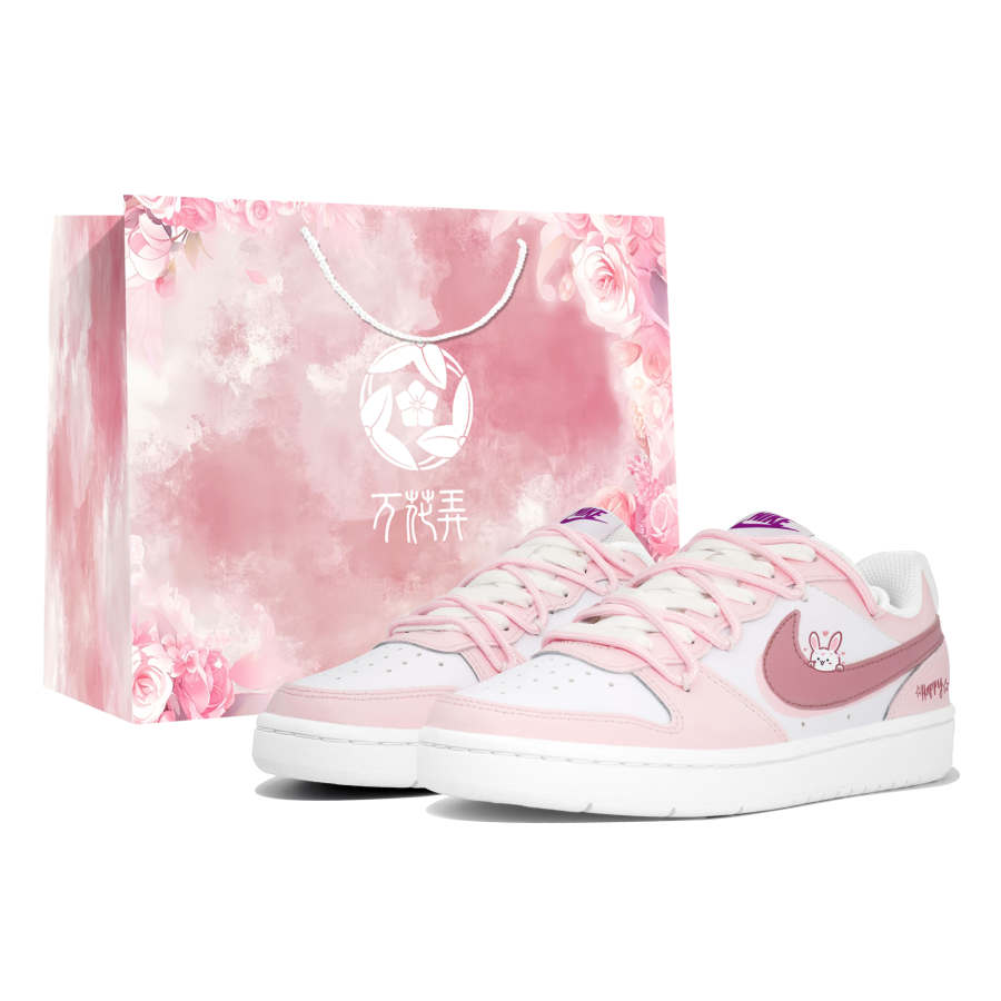 Nike Nike Court Borough 2 Wan Hua Nong, Pink Rabbit, Shopping Bag Low top Skateboard Shoes Women's Pink White