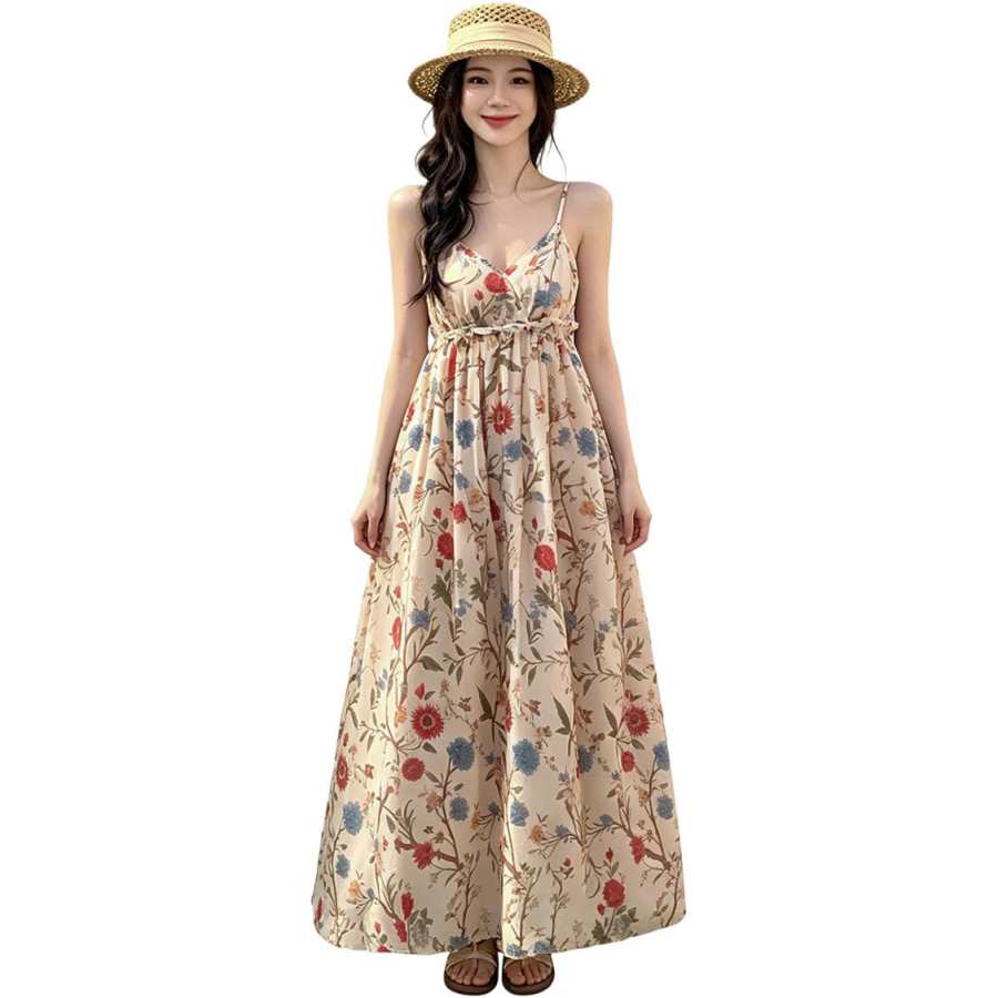 VENICEW Slip Dresses Women's Light Apricot Camisole Thin Long Skirt