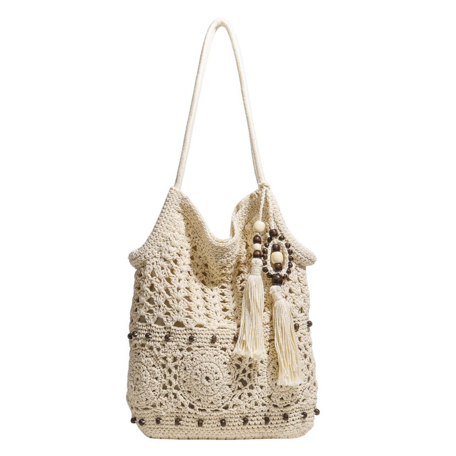 PAYOT Fabric, Synthetic Leather Shoulder Bag Regular Women's Ecru