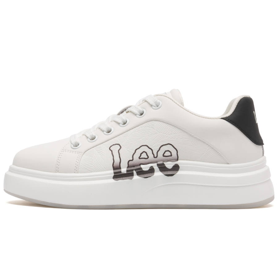 Lee White Sneakers Synthetic Leather, Split Cow Leather Height Increasing Abrasion Resistant Breathable Slip Resistant