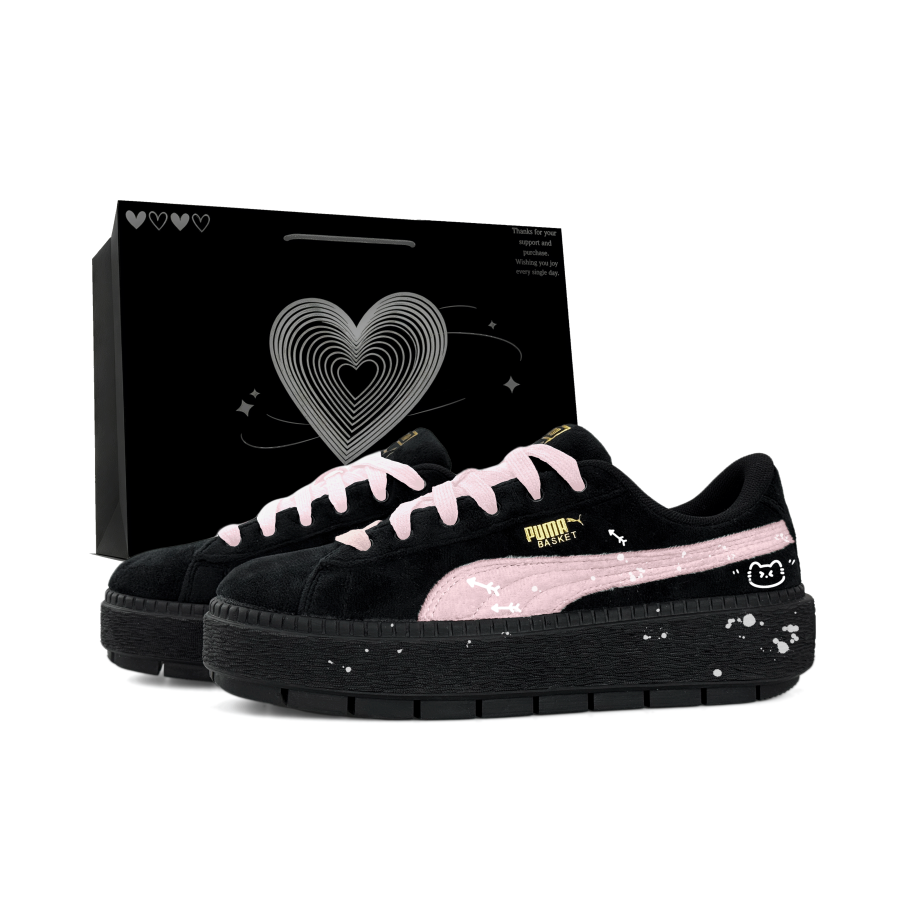 PUMA Platform Trace Slip Resistant Abrasion Resistant Low top Skateboard Shoes Women's Black Pink
