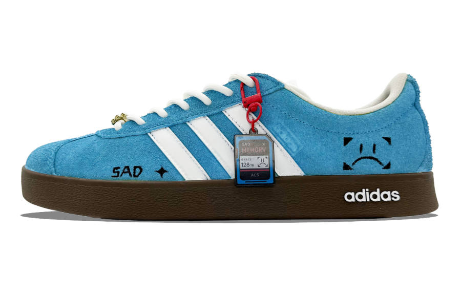Adidas Adidas Vl Court Classic Melancholic Blues, Vintage Versatile, Cartoon Hand Drawn, Minimalist Fashion