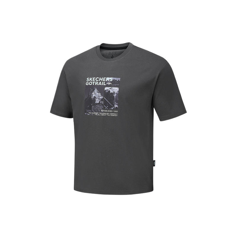 Skechers T Shirts Men's Oyster Black 02KY Crew Neck Moderate