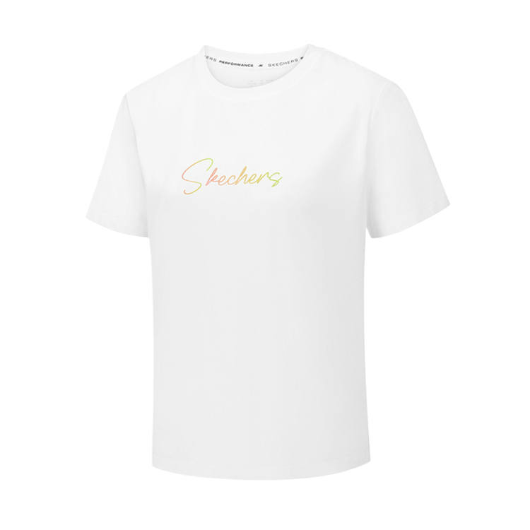 Skechers T Shirts Women's Bright White 0019 Crew Neck Moderate Straight Fit