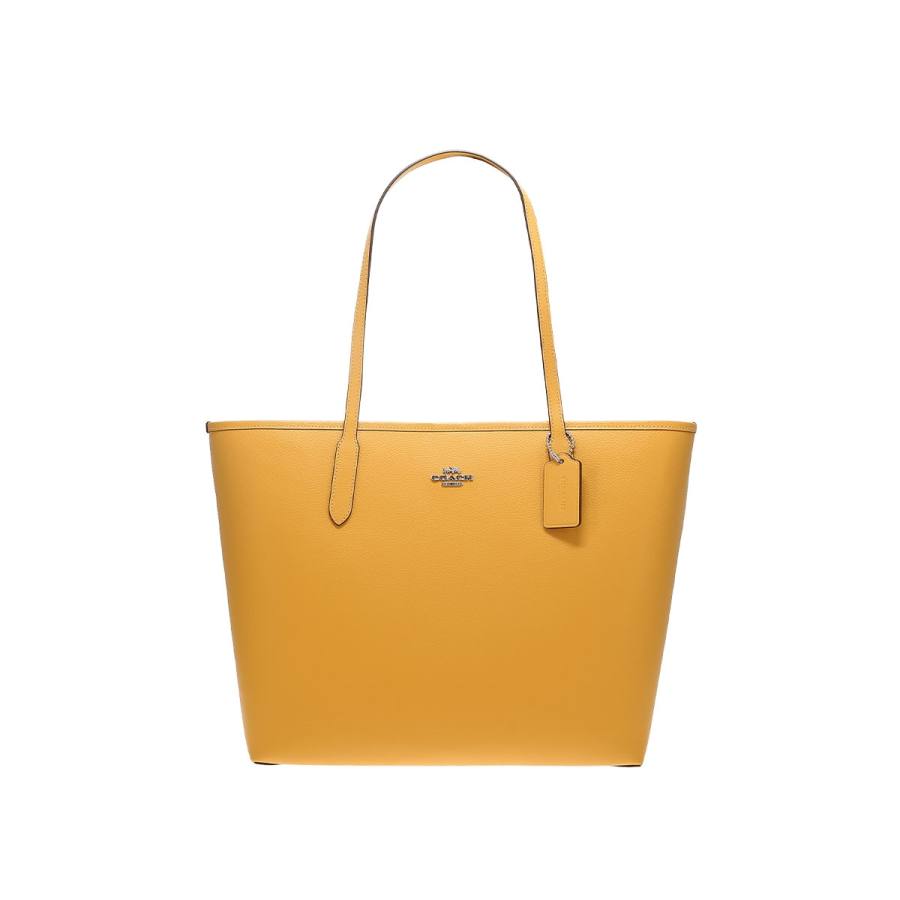 COACH City Pebbled Leather Tote Bag, Shopping Bag, Shoulder Bag Large Women's Silver & Honeycomb Yellow