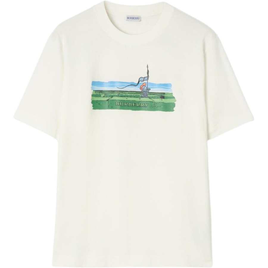 Burberry T Shirts Men's Pink Chalk White Crew Neck Moderate Straight Fit