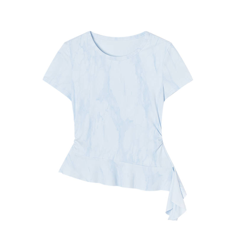 XIANGYING T Shirts Women's Nautical Blue Irregular Moderate