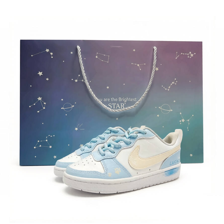 Nike Nike Court Borough Early Summer Breeze Leather Slip Resistant Cushioning Kids' Skateboarding Shoes Blue Teenagers