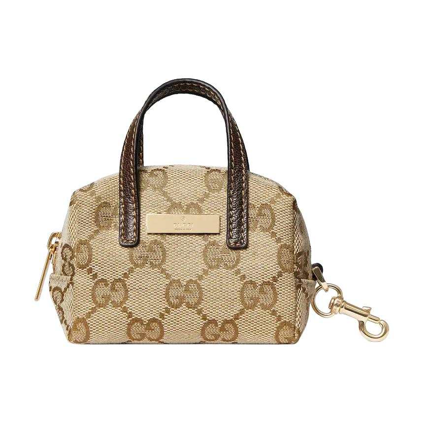GUCCI Canvas With Leather Coin Purse Unisex Sand & Dark Brown