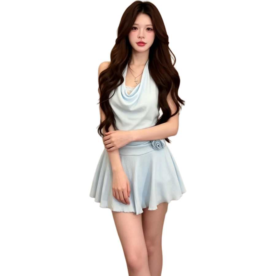 VENICEW Slip Dresses Women's Halter Moderate Short Skirt