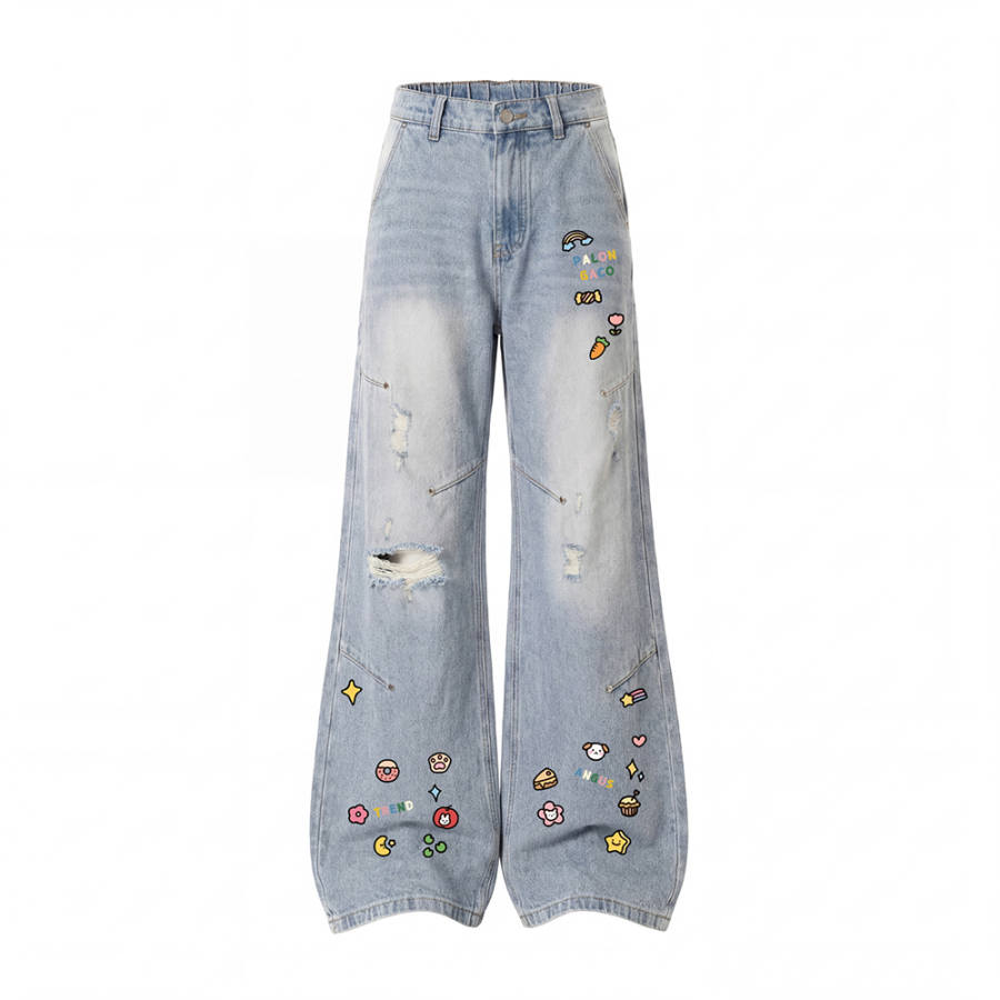 PAL ONGACO Jeans Unisex Moderate Ripped Pants