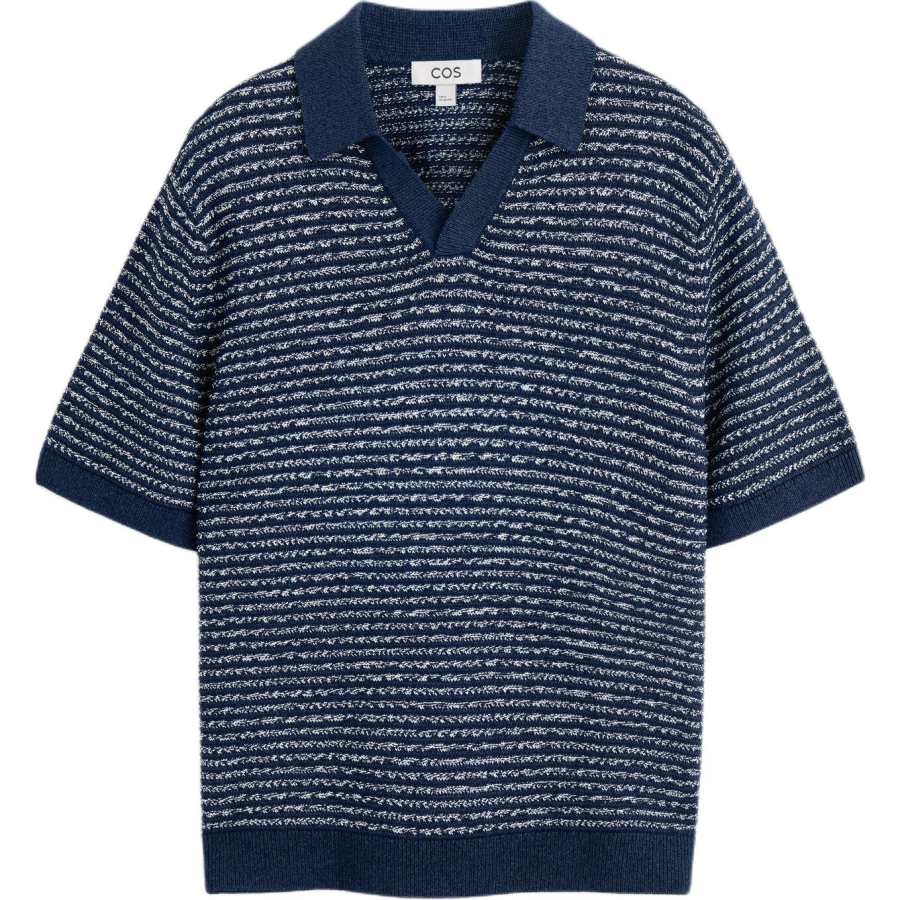 COS Knitwear Men's Navy Blue/White/Stripes Polo Collar Moderate
