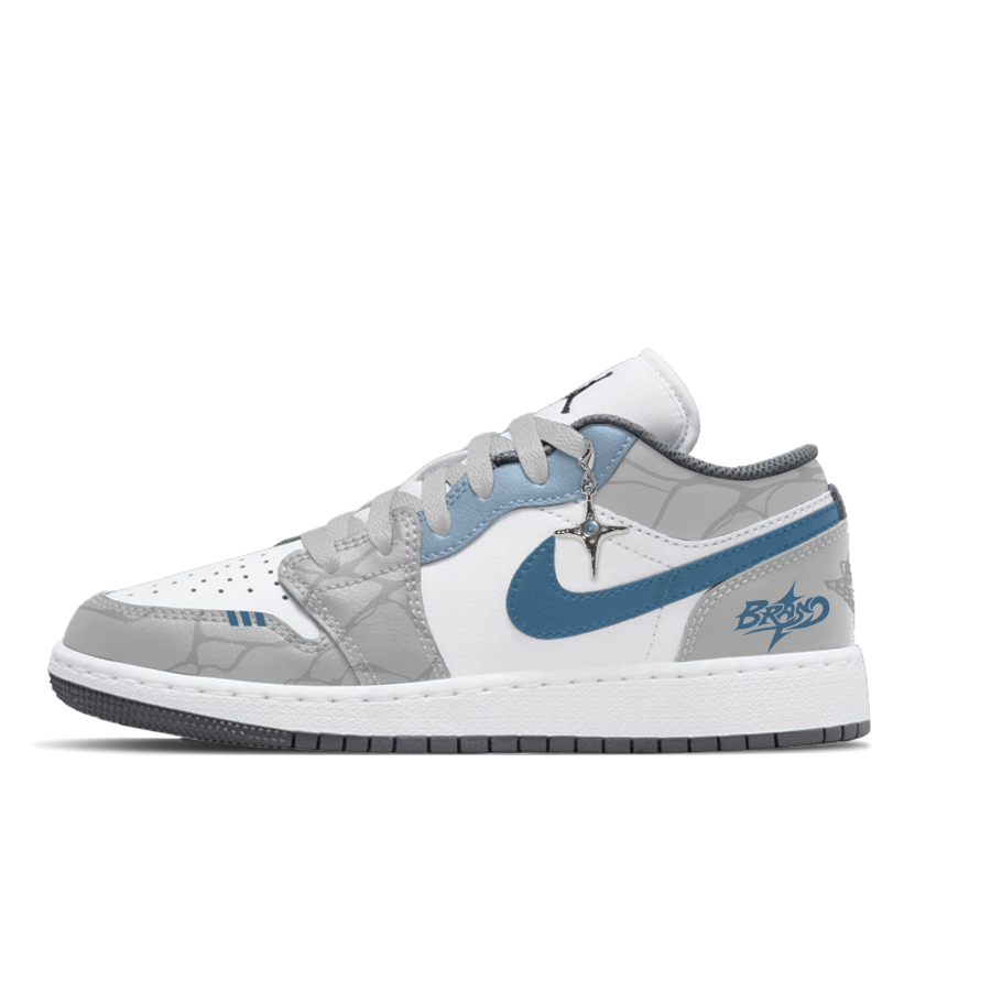 Jordan Jordan Air Jordan 1 Lemon Joy Abrasion Resistant Low top Children's Basketball Shoes Gray Blue Unisex