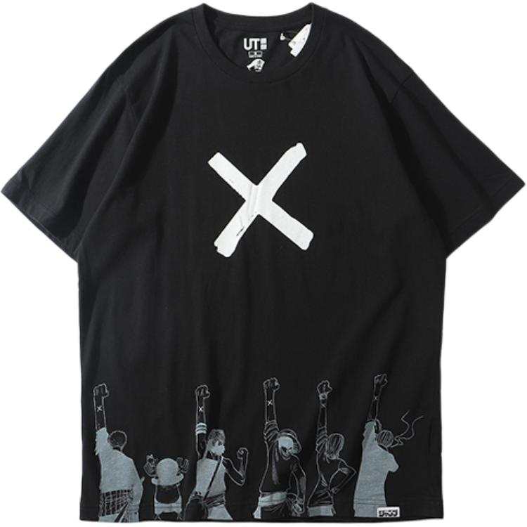 UNIQLO T Shirts Unisex Black Crew Neck Moderate Straight Fit