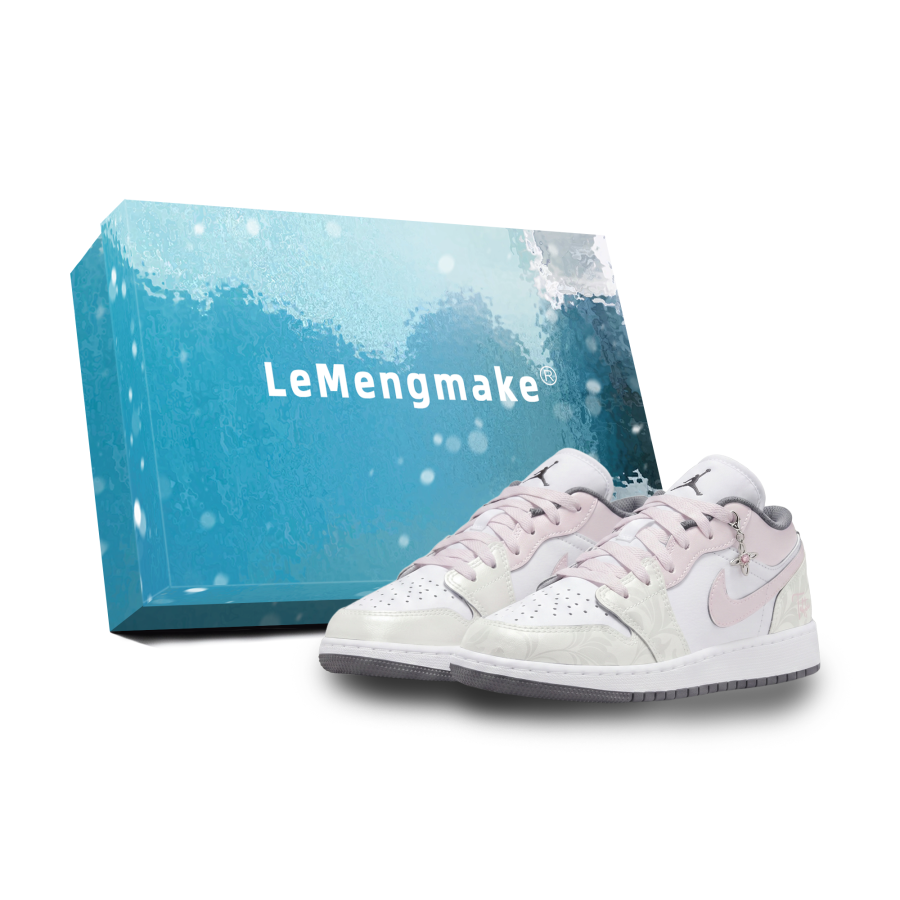 Jordan Jordan Air Jordan 1 Light Dusty Pink Butterfly Slip Resistant Abrasion Resistant Low top Children's Basketball Shoes