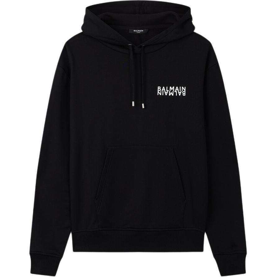 BALMAIN Sweatshirts Men's Black Hooded Non Detachable Moderate Straight Fit