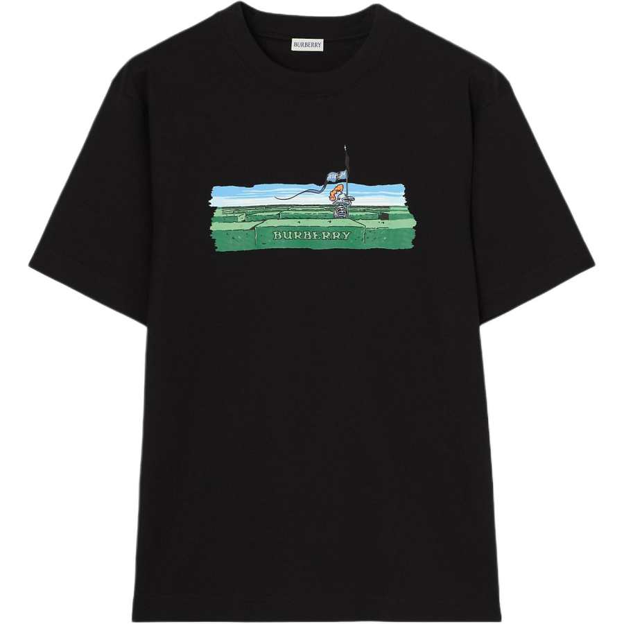 Burberry T Shirts Men's Black Crew Neck Moderate Straight Fit