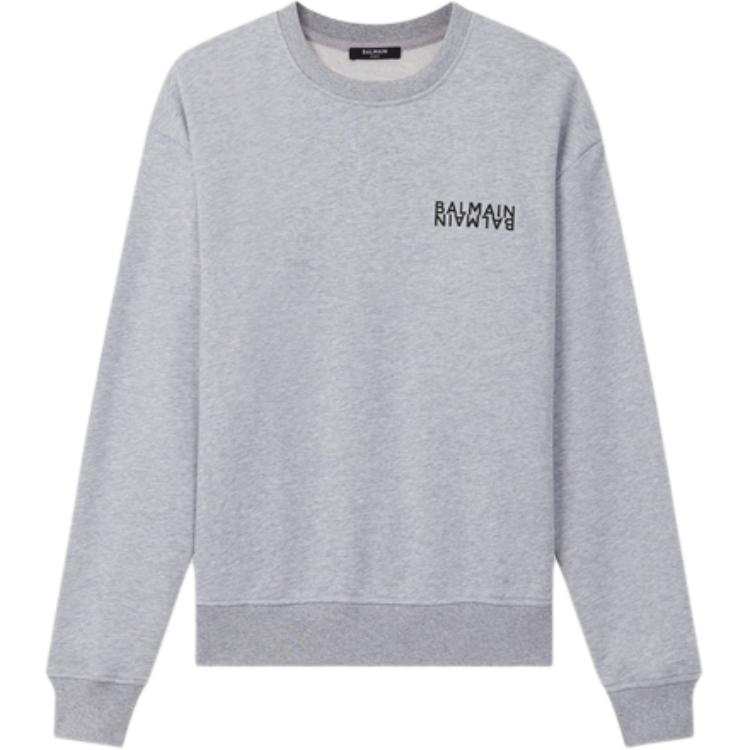 BALMAIN Sweatshirts Men's Gray Crew Neck Moderate Straight Fit