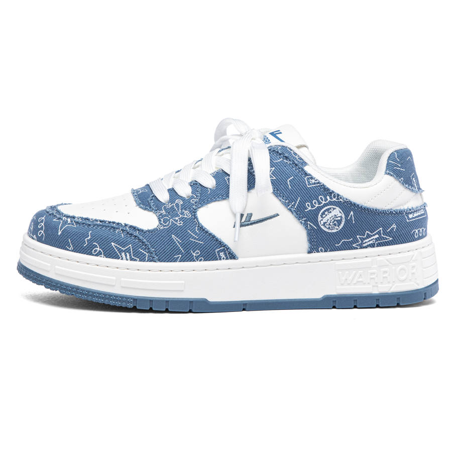 WARRIOR Cushioning Height Increasing Slip Resistant Low top Skateboard Shoes Men's White Blue