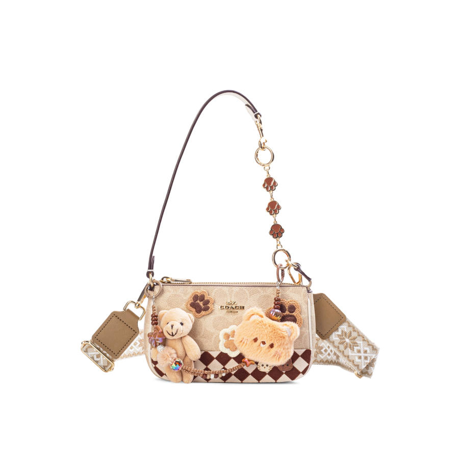 COACH Nolita Coated Canvas Shoulder Bag Small Women's Sand & Chalk White