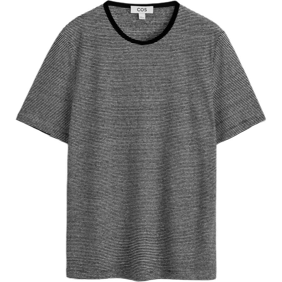 COS T Shirts Men's Black Stripes Crew Neck