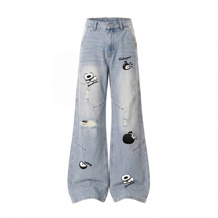 PAL ONGACO Jeans Unisex Moderate Ripped Pants