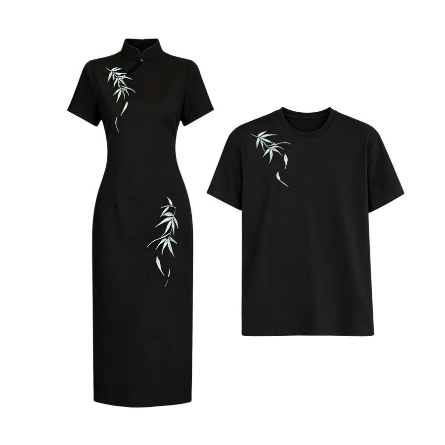 TUSHIFEI Couple Sets Women's Crew Neck Moderate Midi Skirt