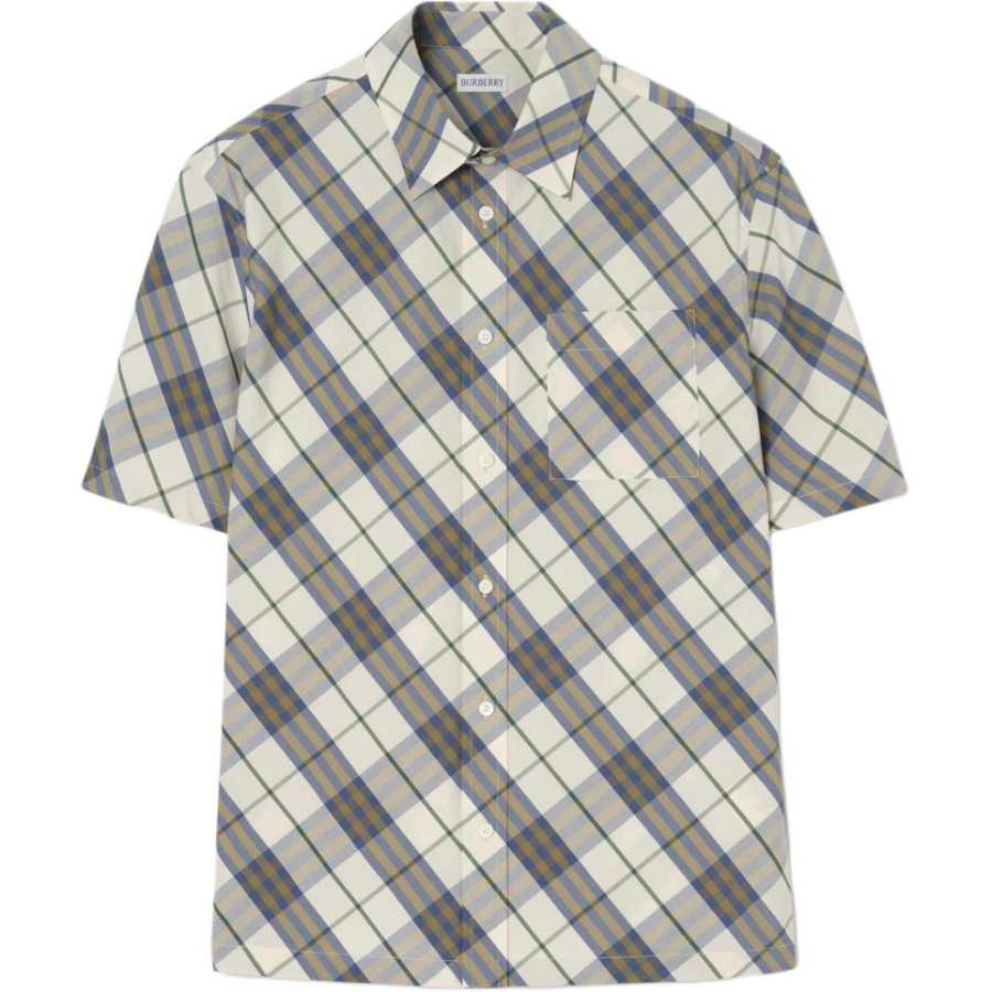 Burberry Shirts Men's Peacock Blue Lapel Moderate