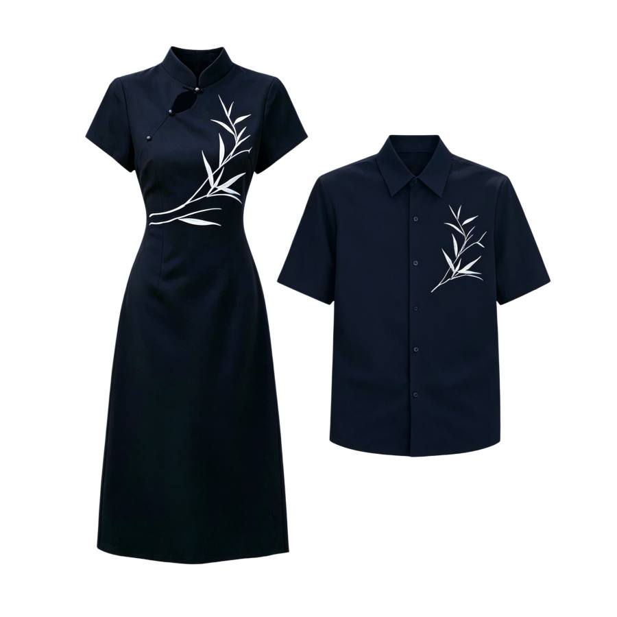 TUSHIFEI Couple Sets Women's Polo Collar Moderate Midi Skirt