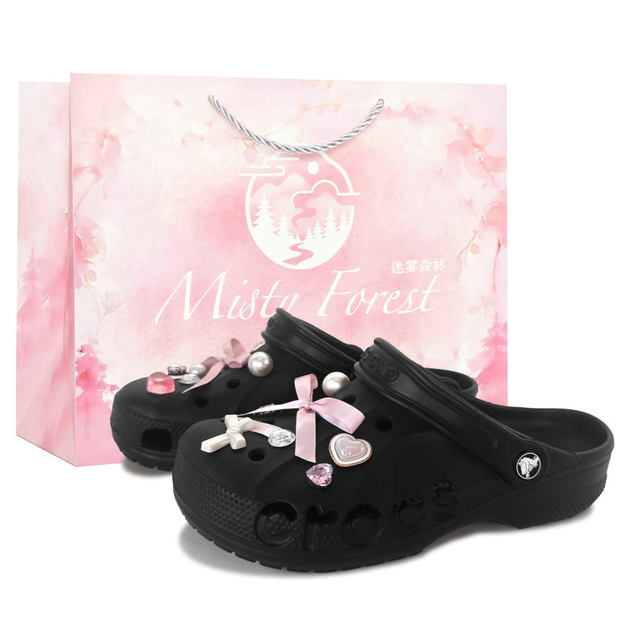 Crocs Classic Clog Sweet Berry Ribbon, Shopping Bag Clogs Women's Black Pink