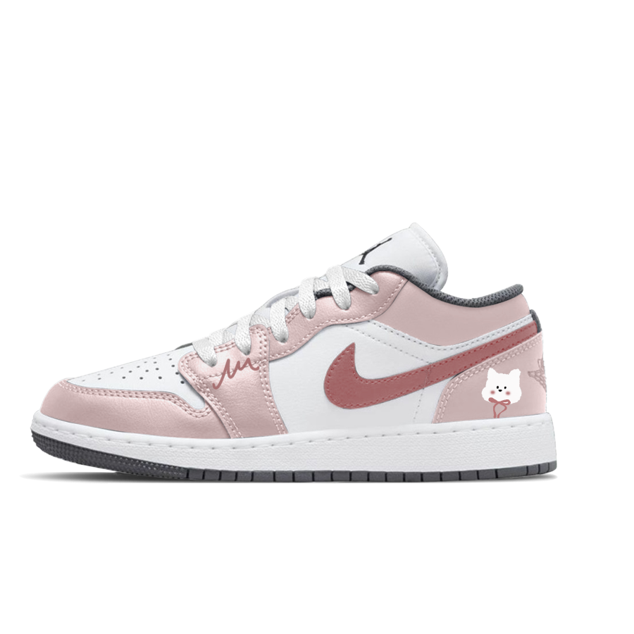 Jordan Jordan Air Jordan 1 Slip Resistant Abrasion Resistant Low top Children's Basketball Shoes White Pink Unisex