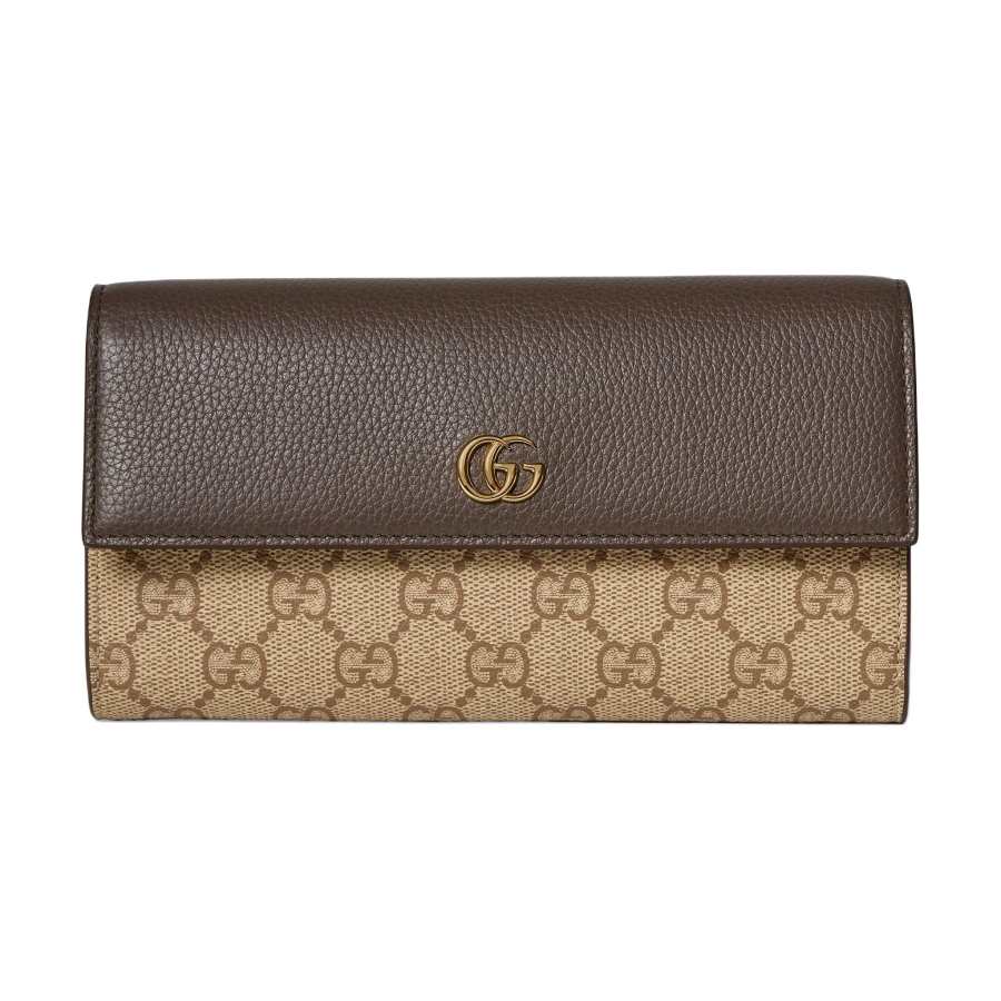 GUCCI GG Marmont Leather Wallet Women's Sand & Dark Brown