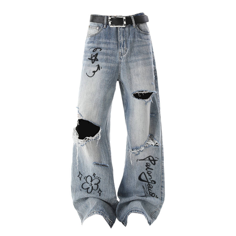 PAL ONGACO Jeans Unisex Light Blue Moderate Straight Fit Pants