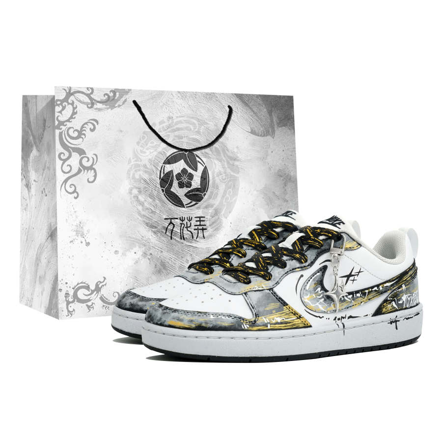 Nike Nike Court Borough Kaleidoscope, Ink Gold Wave, Shopping Bag Low top Kids' Skateboarding Shoes Black White Teenagers