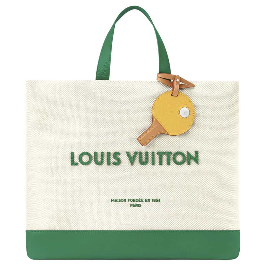 LOUIS VUITTON SHOPPER Cotton Canvas Tote Handbag, Shoulder Bag Medium Men's White & Green