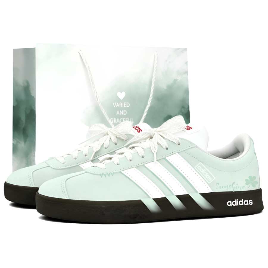 Adidas Adidas VL COURT 2.0 Slip Resistant Abrasion Resistant Low top Skateboard Shoes Unisex Green White