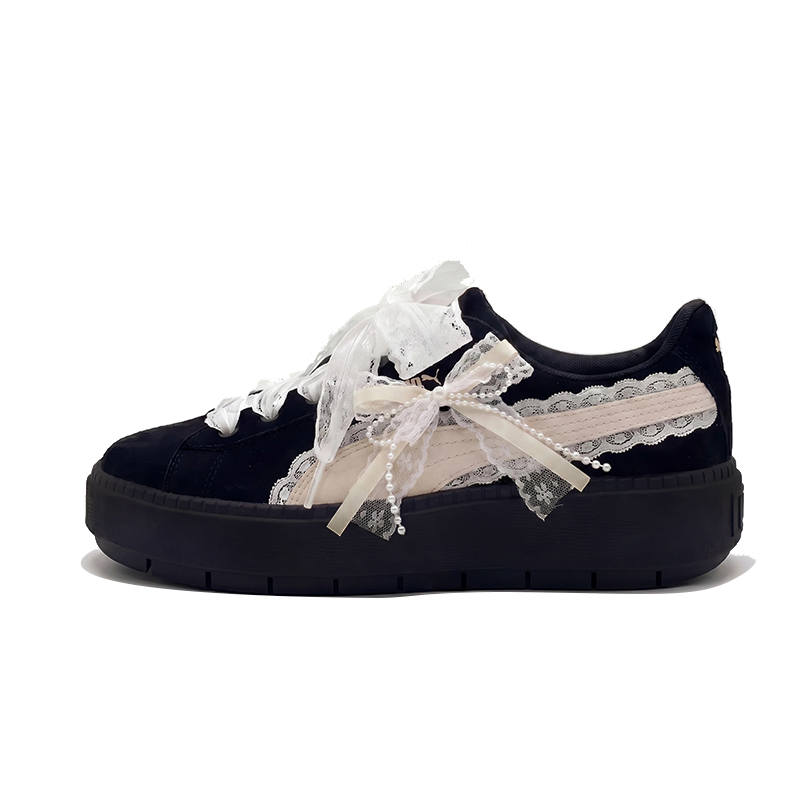 PUMA Platform Trace Sweetheart Cushioning Abrasion Resistant Low top Skateboard Shoes Women's Beige White