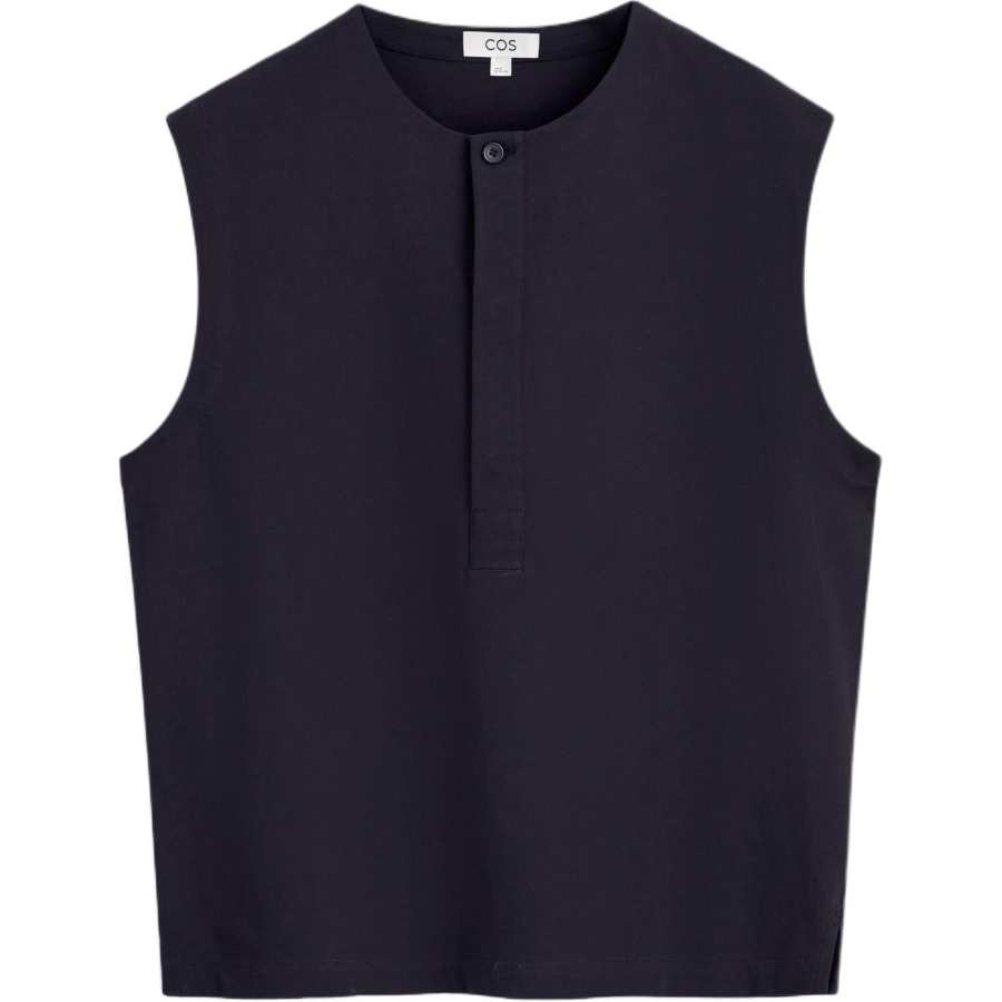 COS Tank Tops Men's Navy Blue Henry Collar Moderate Straight Fit