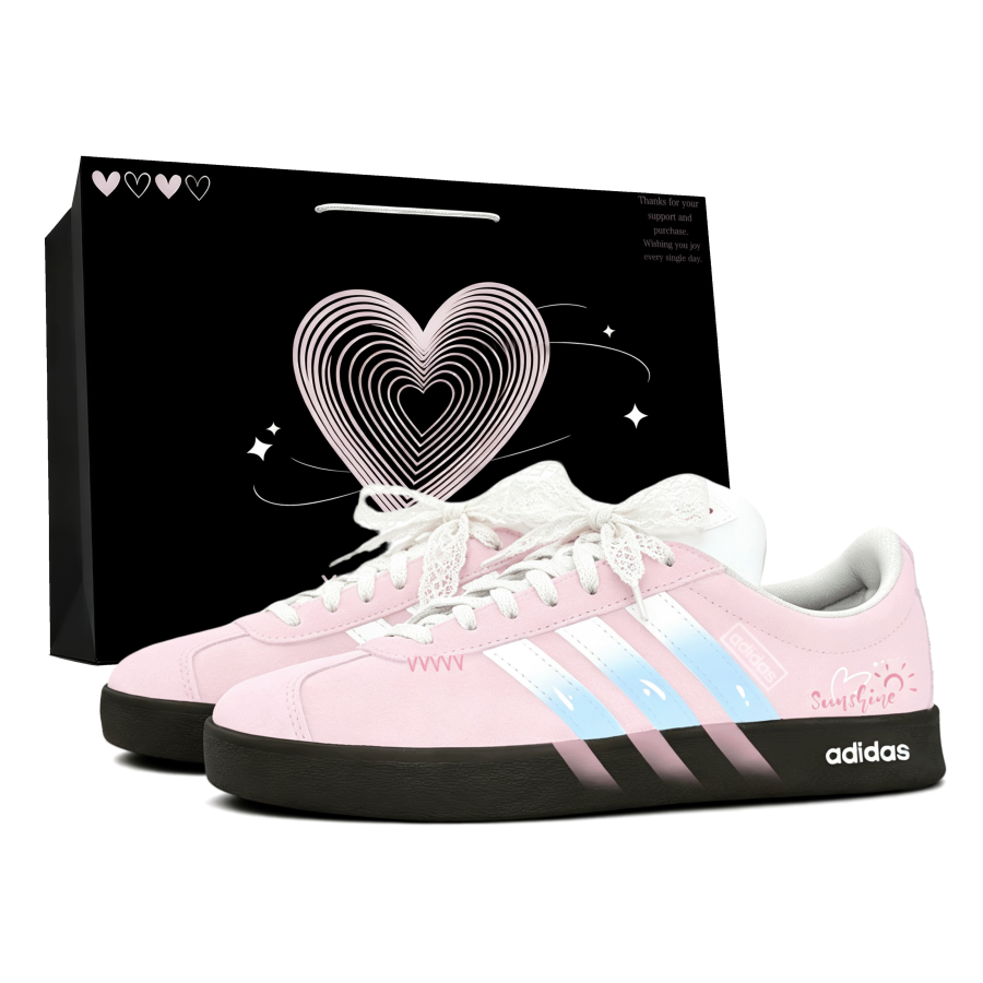 Adidas Adidas VL COURT 2.0 Slip Resistant Abrasion Resistant Low top Skateboard Shoes Unisex Pink White