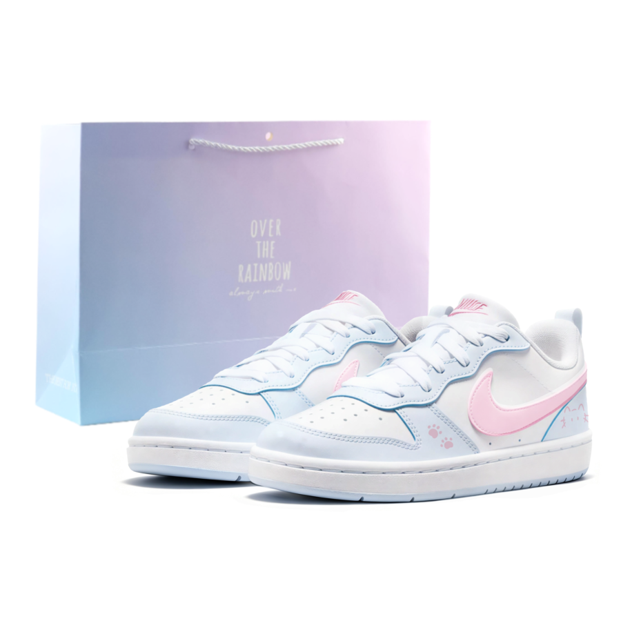 Nike Nike Court Borough Light Sugar Cat Paw Slip Resistant Height Increasing Low top Skateboard Shoes Women's Blue Pink