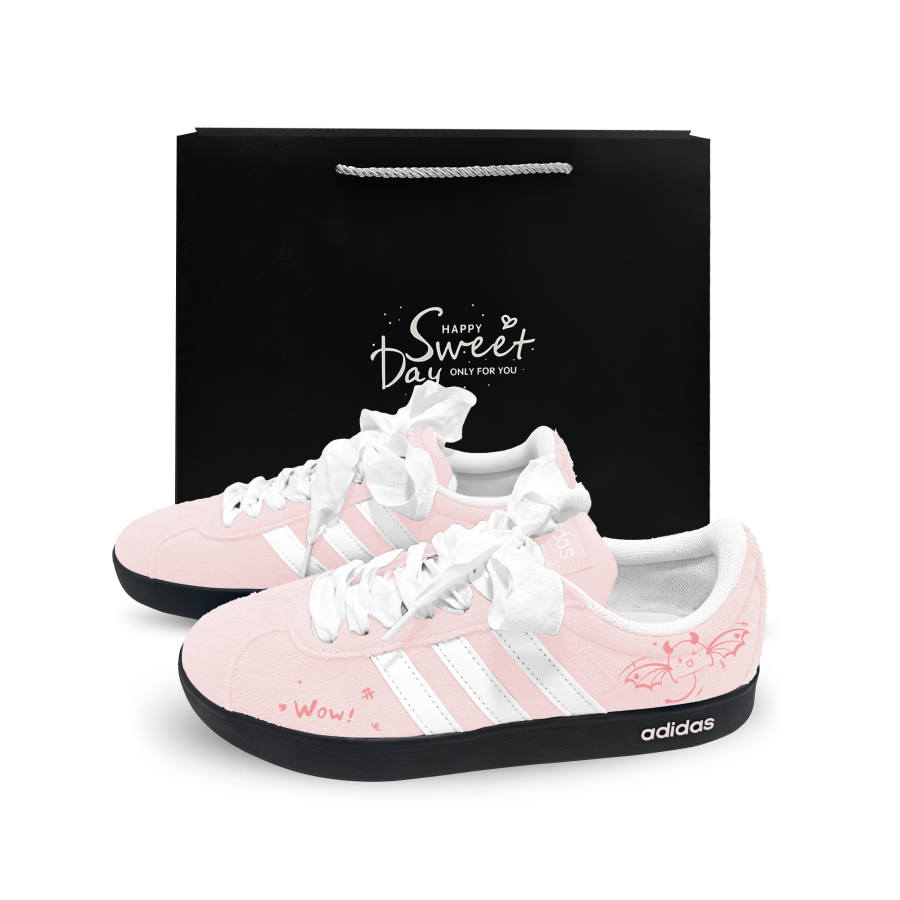 Adidas Adidas VL COURT 2.0 Demon R Slip Resistant Cushioning Abrasion Resistant Low top German Army Trainers Unisex Pink White