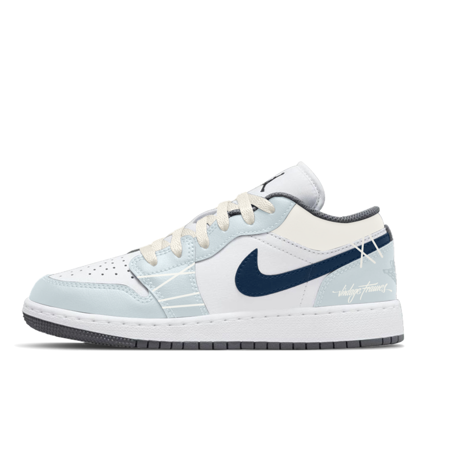 Jordan Jordan Air Jordan 1 Light Mist Navy Blue Slip Resistant Abrasion Resistant Low top Children's Basketball Shoes