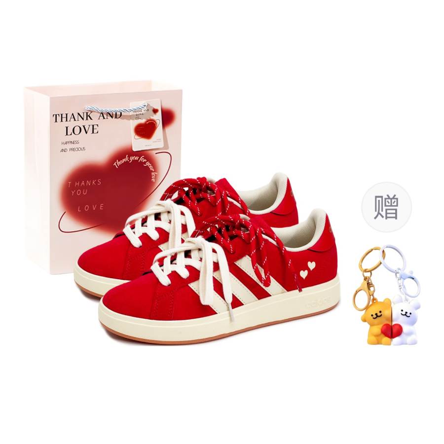 Adidas Adidas Grand Court Base 00s Suede Slip Resistant Abrasion Resistant Low top Skateboard Shoes Unisex Red Beige