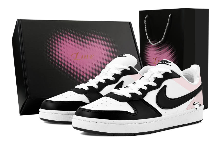Nike Nike Court Borough Panda Adventure, Heart Box Low top Skateboard Shoes Unisex Black White Pink