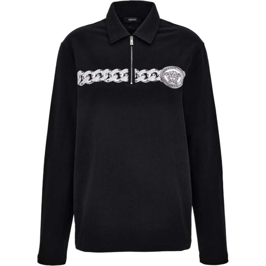 VERSACE Sweatshirts Men's Black Polo Collar Moderate Straight Fit