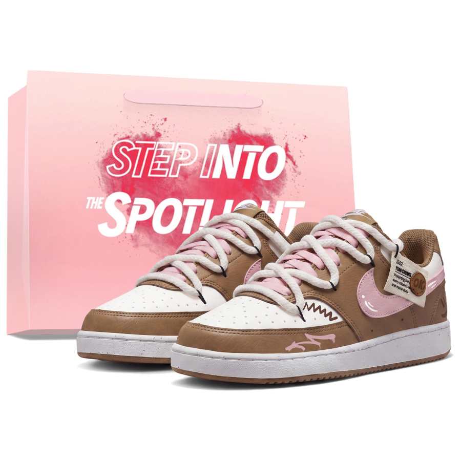 Nike Nike Court Vision Pink Cocoa Slip Resistant, Abrasion Resistant, Lightweight, Breathable Low top Skateboard Shoes