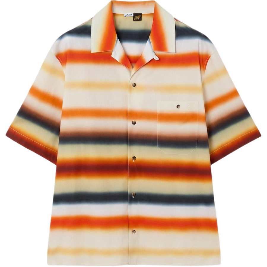 LOEWE Shirts Men's Orange & Multicolor Cuban Collar Moderate Straight Fit