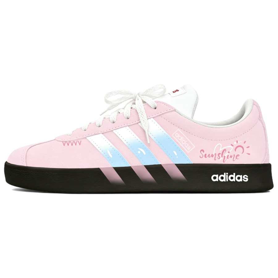Adidas Adidas VL COURT 2.0 Slip Resistant Abrasion Resistant Low top Skateboard Shoes Unisex Pink White