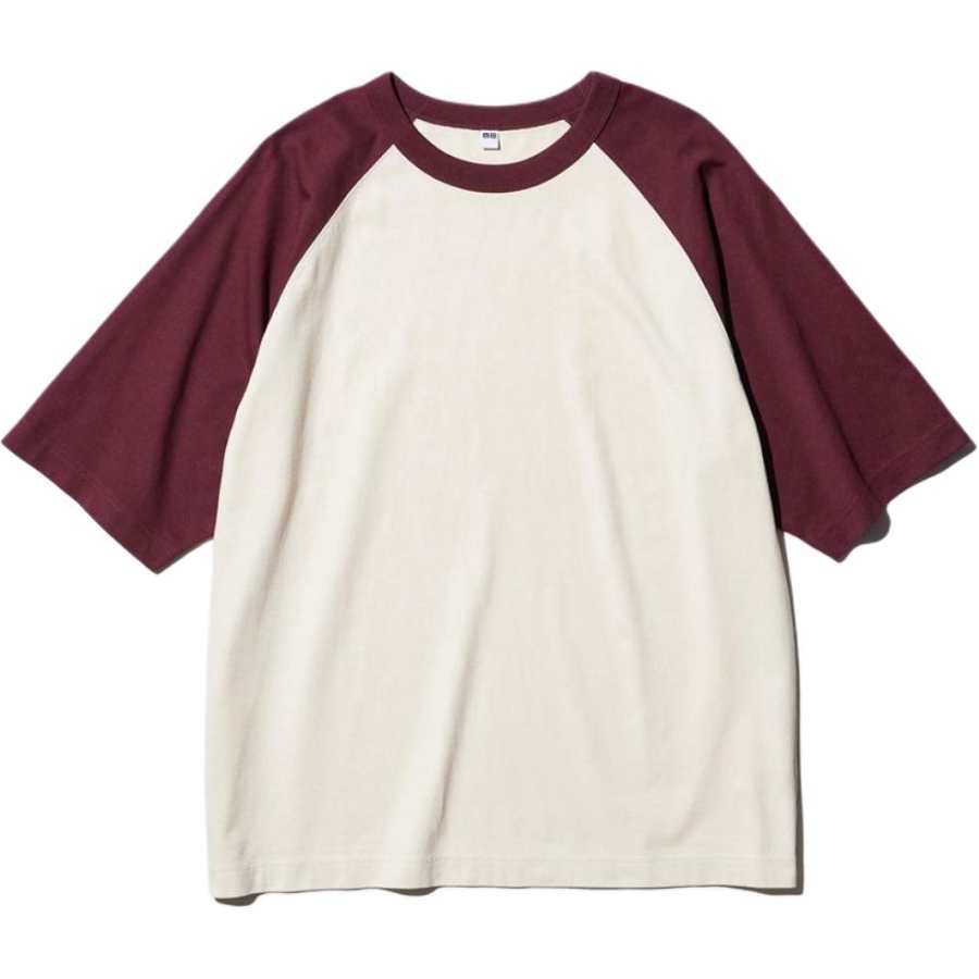 UNIQLO T Shirts Unisex Dark Red Crew Neck Moderate
