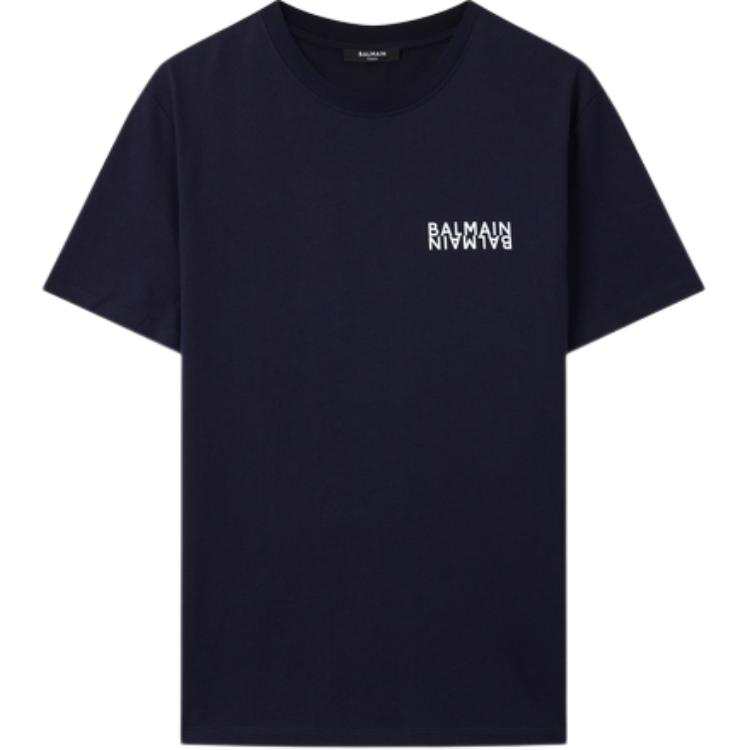 BALMAIN T Shirts Unisex Dark Blue Crew Neck Moderate Straight Fit